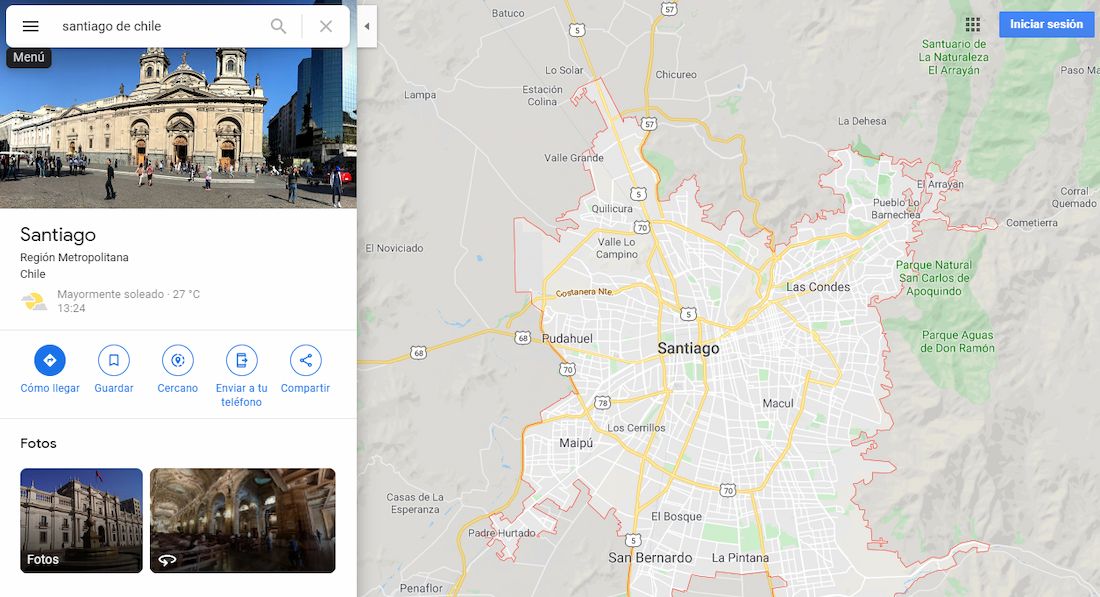 Google maps permite a cualquier chileno encontrar la ruta más adecuada a su destino