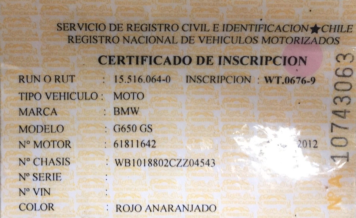 Certificado de inscripción de vehículos motorizados en Chile e información